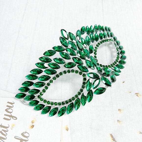 Handmade masquerade mask, Green crystal mask, Wedding party mask Masquerade ball - Picture 3 of 8